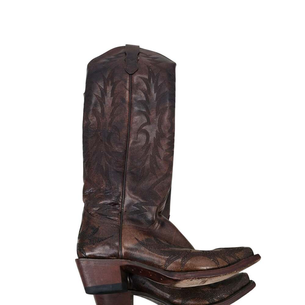 Stetson Boots Womens Size 9 Brown Leather Western Cowboy Zip Mid Calf Square Toe